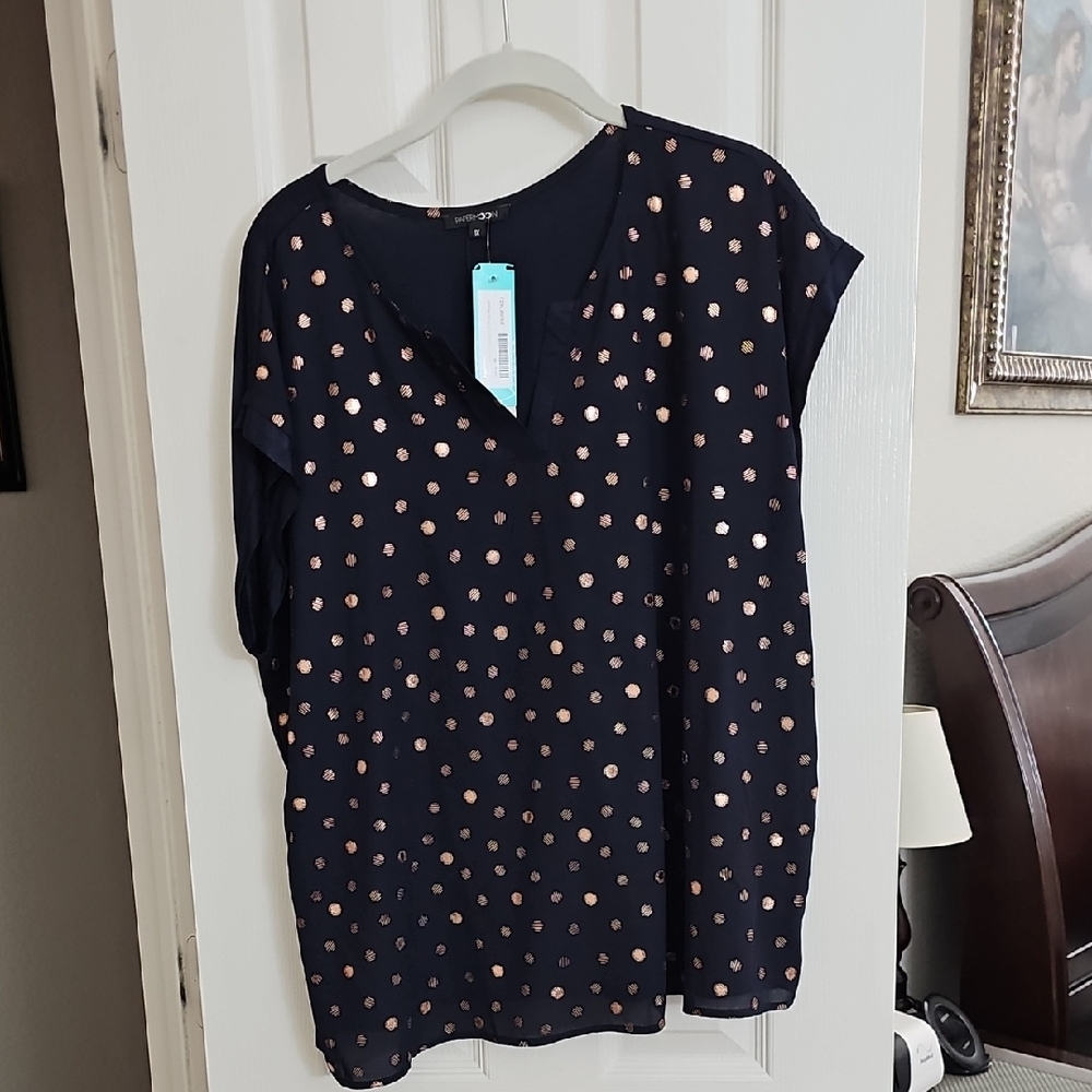 Polka Dot Women's Top - Navy and Gold